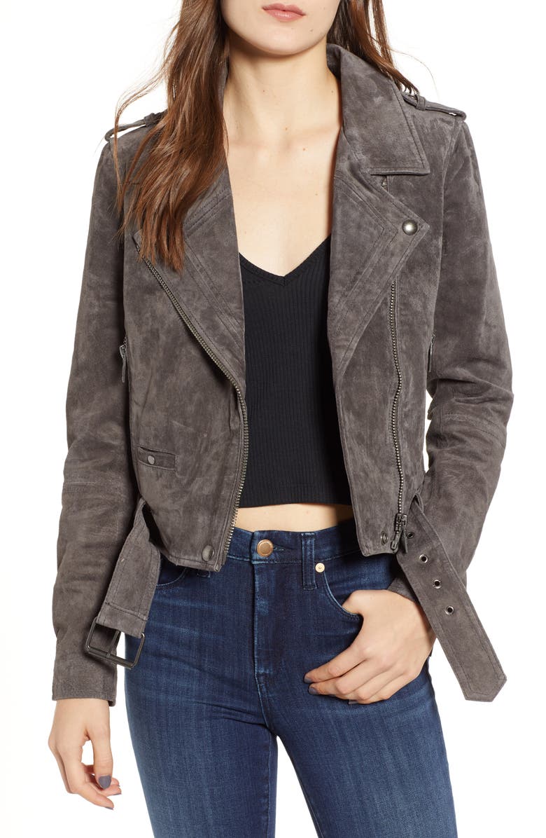 BLANKNYC Morning Suede Moto Jacket, Main, color, FRENCH GREY