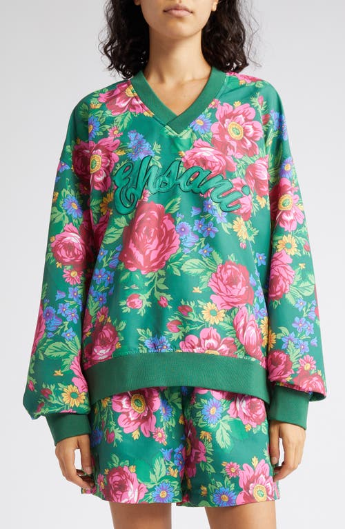 Melody Ehsani Floral Sweatshirt in Green Print