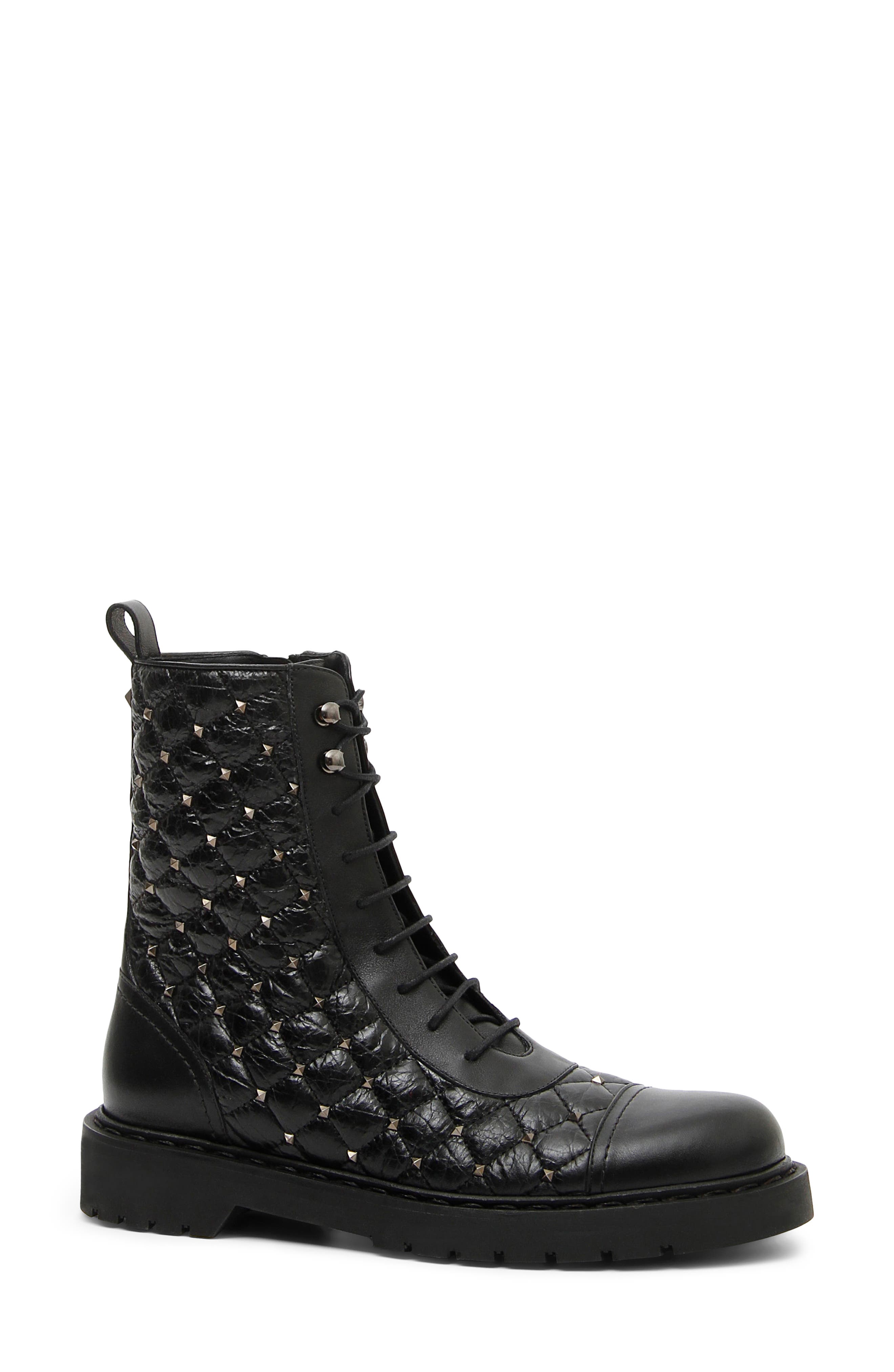 VALENTINO GARAVANI Rockstud Quilted Combat Boot (Women) Nordstrom