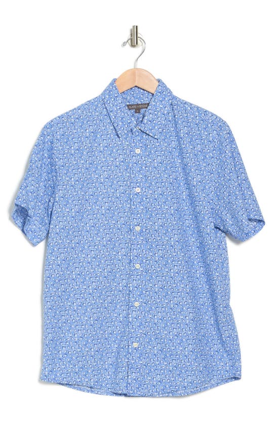 Slate & Stone Floral Print Short Sleeve Button-up Shirt In Blue Mini Flower