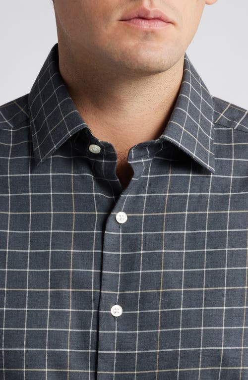 Shop Scott Barber Windowpane Check Stretch Cotton & Cashmere Button-up Shirt In Charcoal