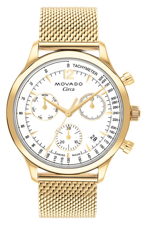 Movado Heritage Circa Chronograph Mesh Strap Watch, 43mm in White at Nordstrom