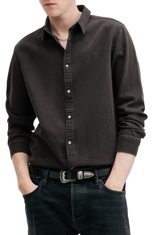 Allsaints Mens Black Bandol Resort-collar Long-sleeve Linen-blend Shirt Xxl In Grey