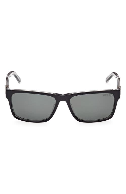 Guess 55mm Polarized Rectangular Sunglasses In Black