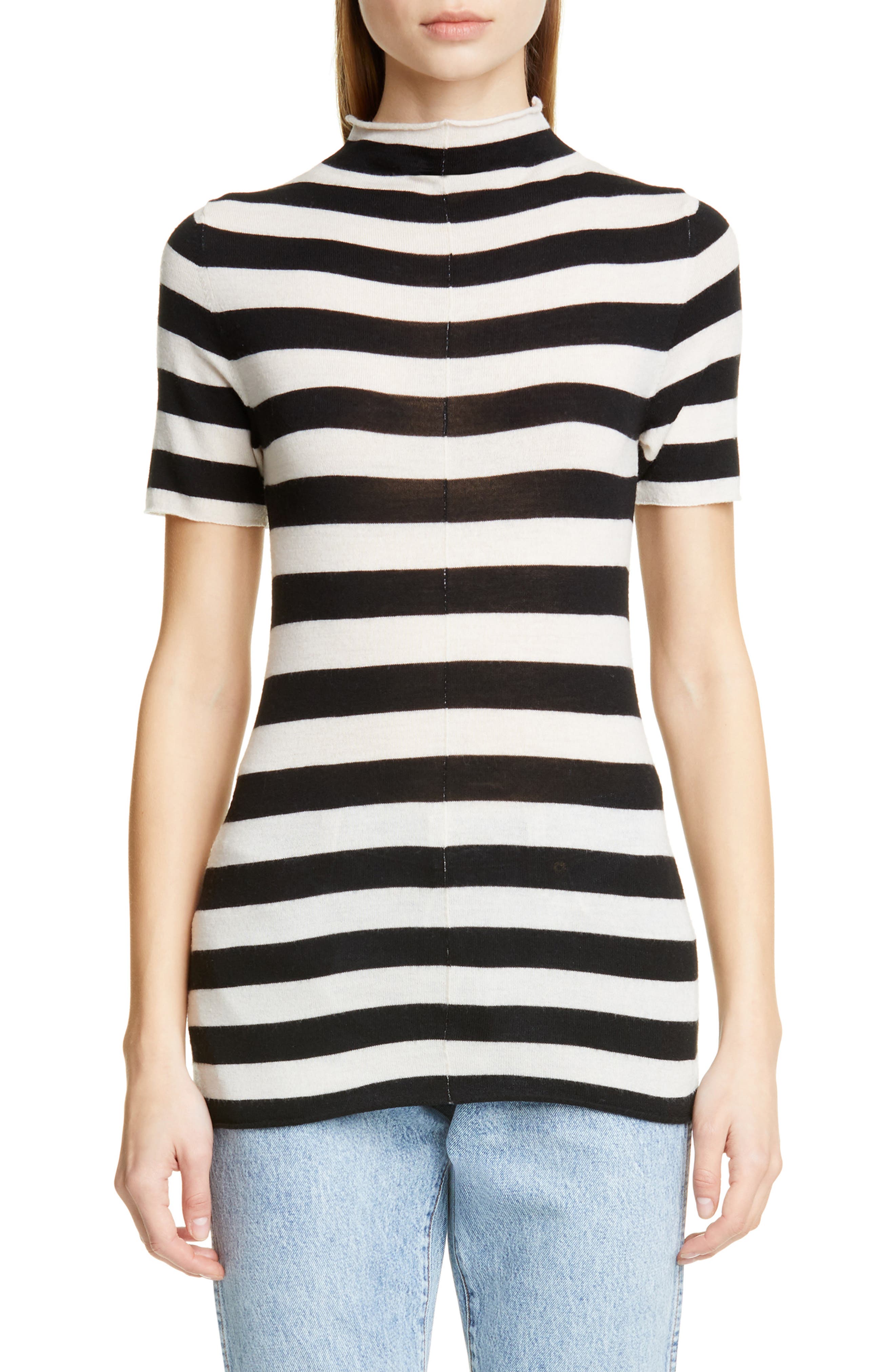 Khaite Nidia Stripe Wool Sweater, Ivory