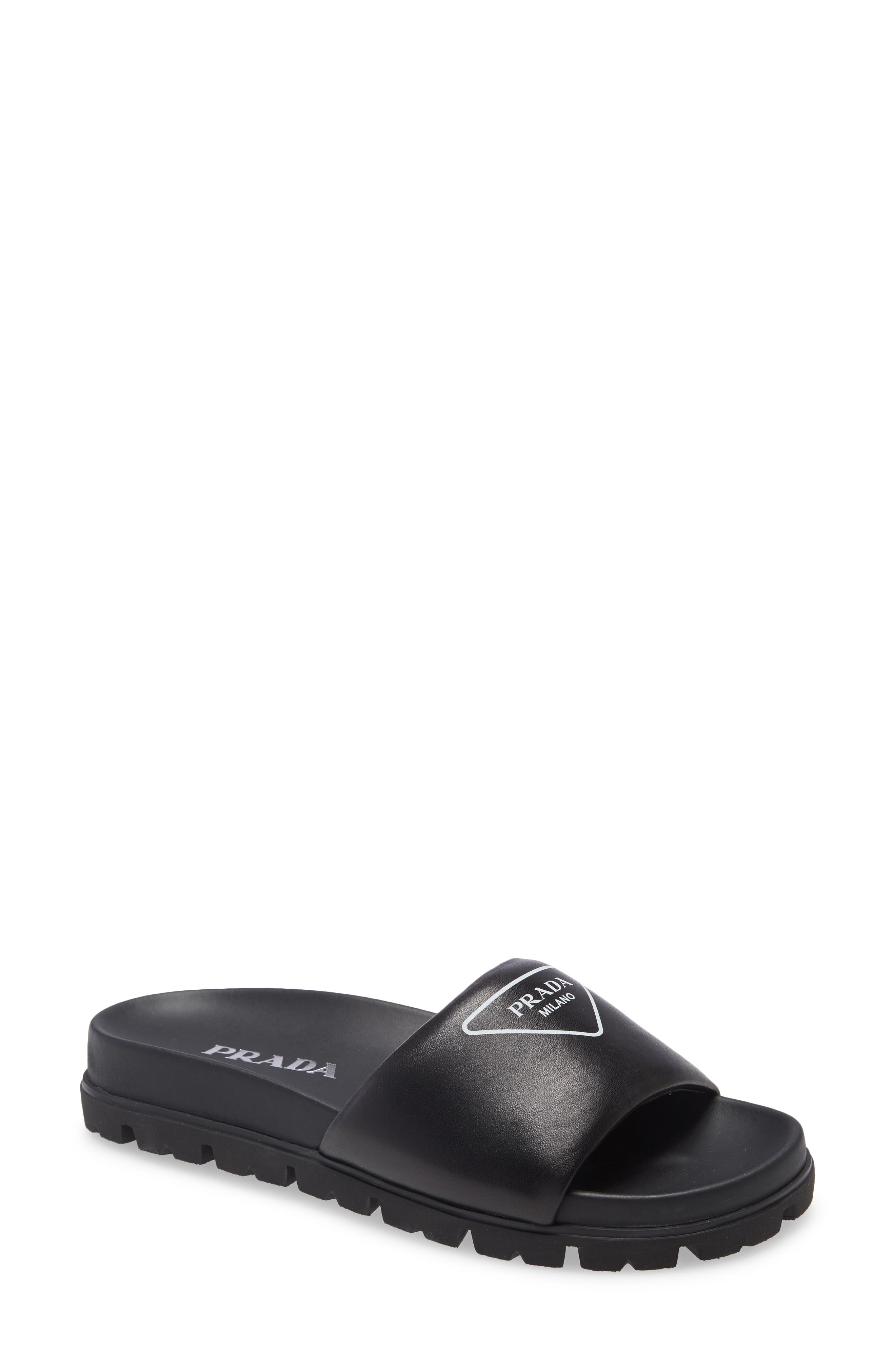 Prada Logo Slide Sandal in Nero at Nordstrom, Size 7Us