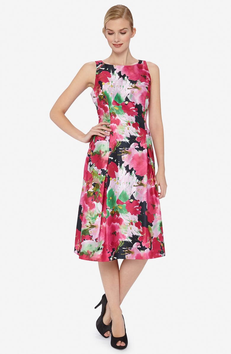 Tahari Floral Print Shantung Midi Dress (Regular & Petite) | Nordstrom