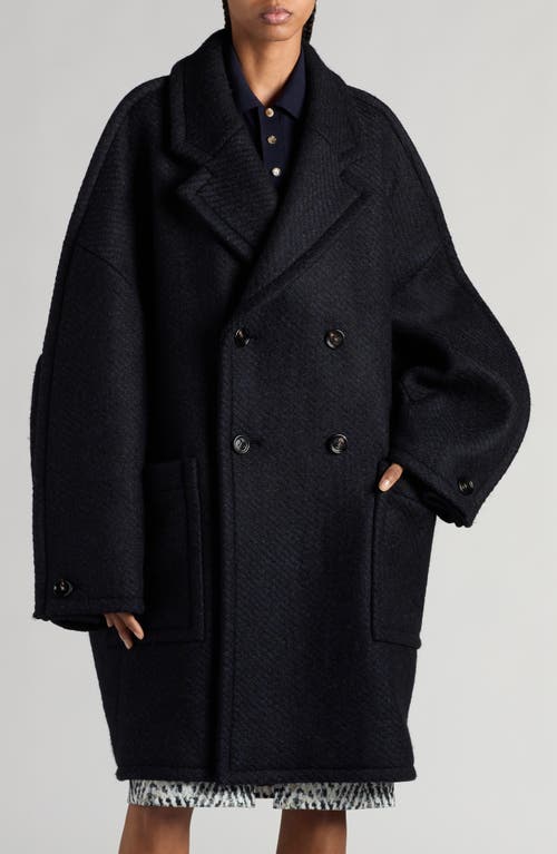 Bottega Veneta Bicolor Oversize Wool Blend Twill Coat in Black/Navy 