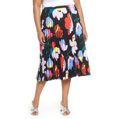 Plus Size Halogen Pleated Midi Skirt, Black