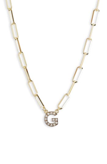 Meshmerise Diamond Initial Charm Paper Clip Chain Necklace In Yellow-g