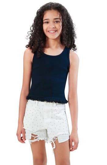 Shop Truce Kids' Fringe Hem Cotton Tank Top In Black