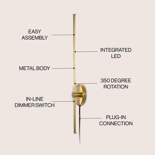 Jonathan Y Anton 1-light Modern Minimalist Iron Adjustable Bar Integrated Led Plug-in Sconce In Brass Gold