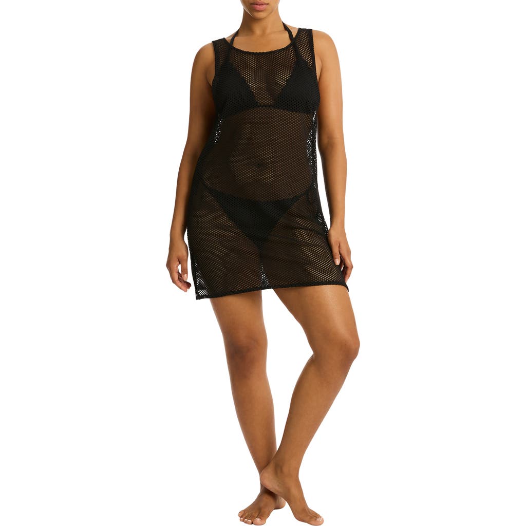 Sea Level Surf Mesh Sleeveless Cover-up In Black