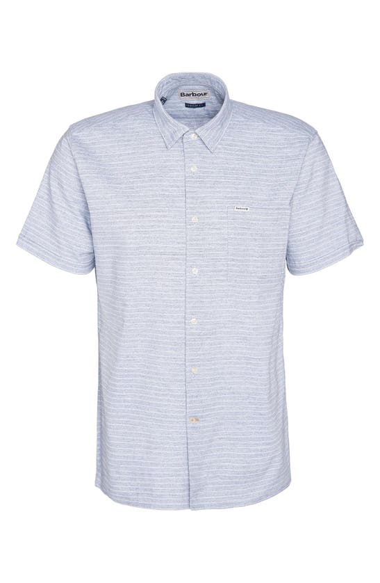 Shop Barbour Ashgill Regular Fit Heathered Stripe Short Sleeve Button-up Shirt In Navy