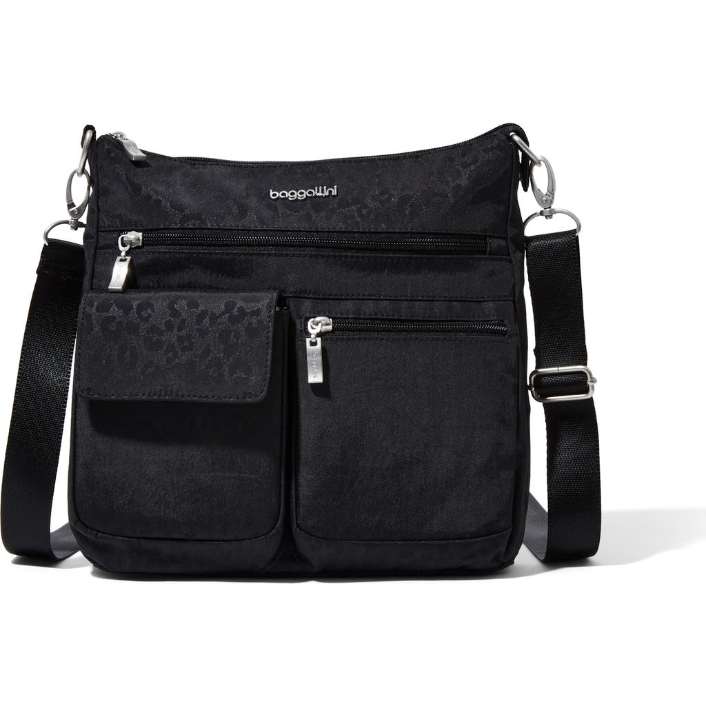 Baggallini Modern Everywhere Slim Crossbody Bag With Rfid Wristlet In Black Cheetah Emboss