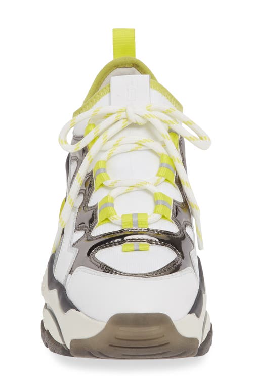 Shop Ash Bird Wedge Sneaker In White/metal/lime