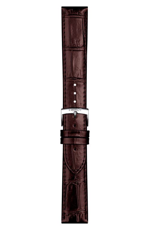 Tissot 20mm Croc Embossed Leather Watchband in Brown/Silver at Nordstrom