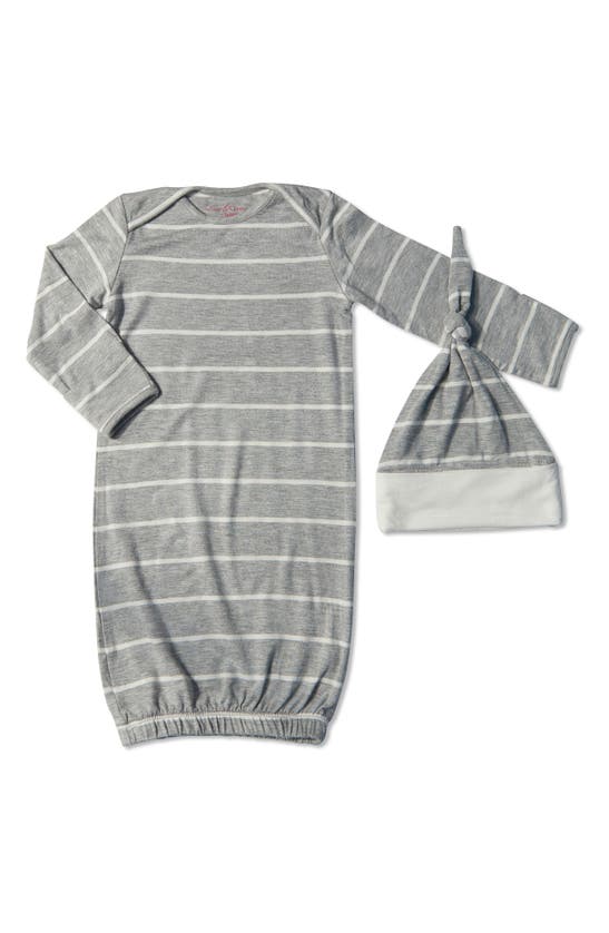 Shop Baby Grey By Everly Grey Stripe Gown & Hat Set In Heather Grey Stripe
