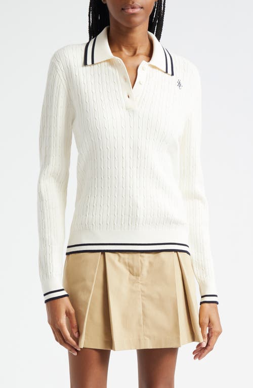 Shop Sporty And Rich Sporty & Rich Cable Tipped Long Sleeve Polo Sweater In Cream