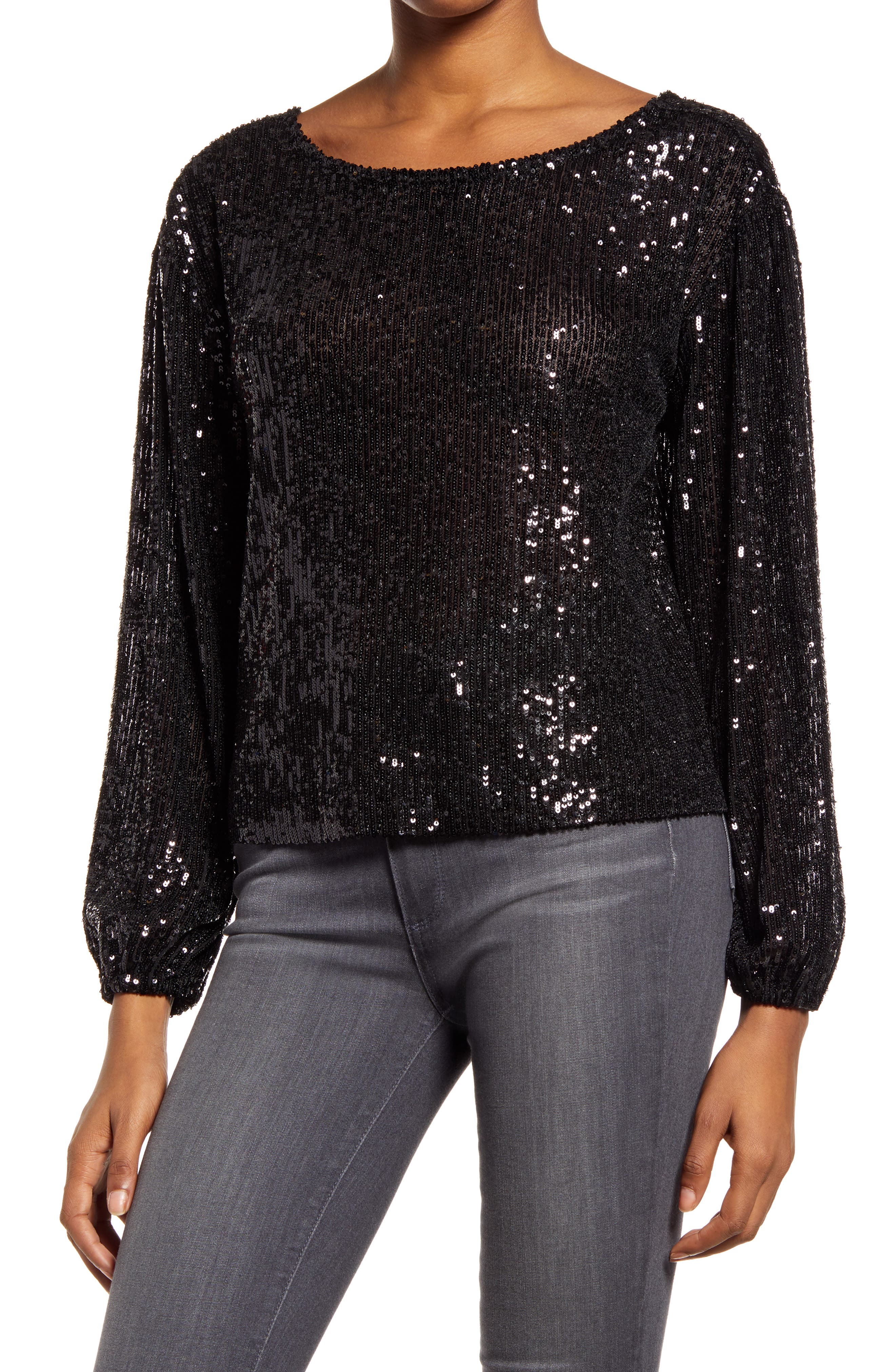 black sequin long sleeve top