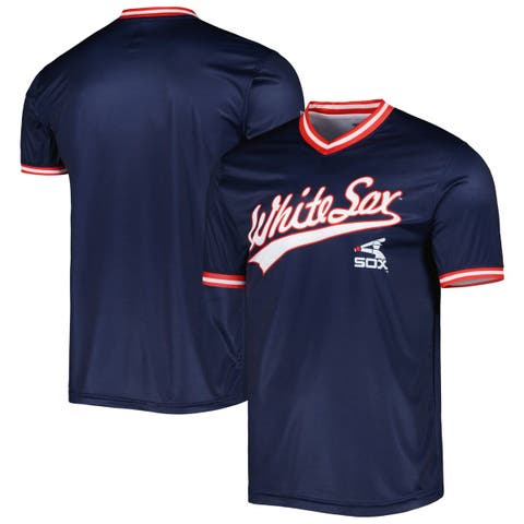 Men's Stitches Navy/Red Cleveland Indians Cooperstown Collection V-Neck Team Color Jersey Size: Small