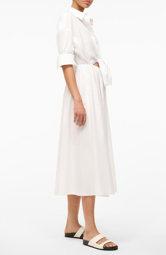 Shop Staud Lisa Stretch Cotton Shirtdress In White