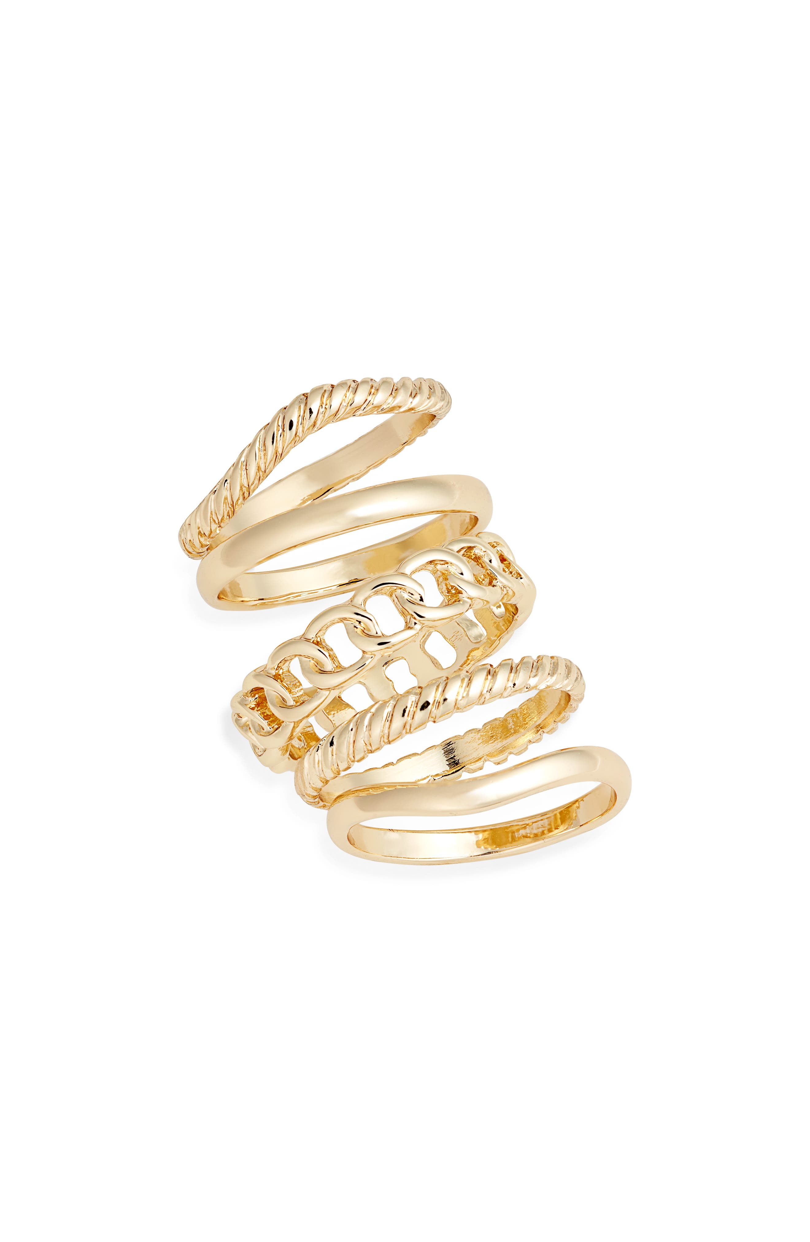 Halogen® Set of 5 Frozen Chain Stackable Rings Nordstrom