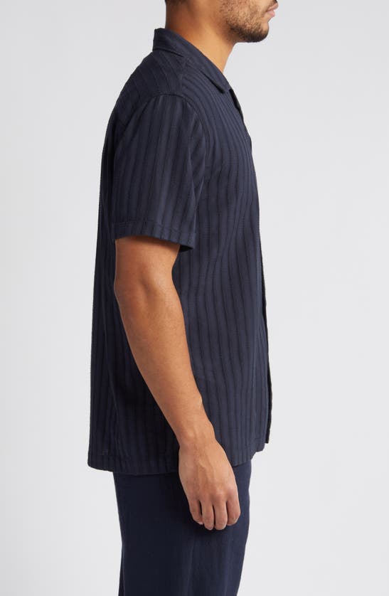 Shop Rails Sinclair Textured Stripe Camp Shirt In Deep Water