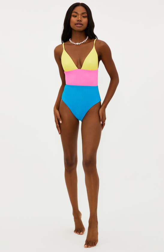 Shop Beach Riot Wren Rib Colorblock One-piece Swimsuit In Coral Reef Colorblock