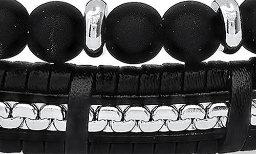 Shop Hmy Jewelry Beaded Stainless Steel & Leather Bracelet Duo In Steel/black