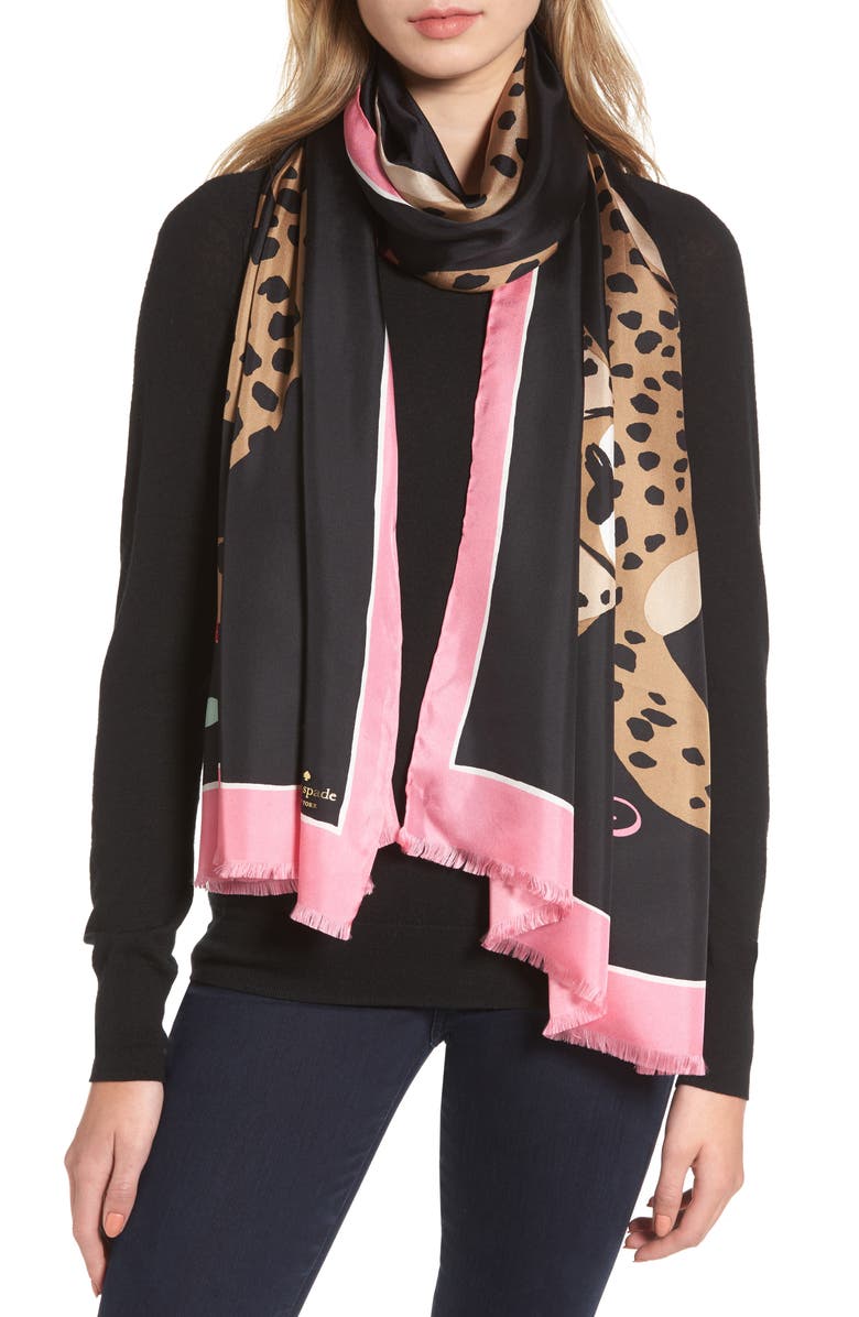 kate spade new york classic cheetah oblong silk scarf | Nordstrom
