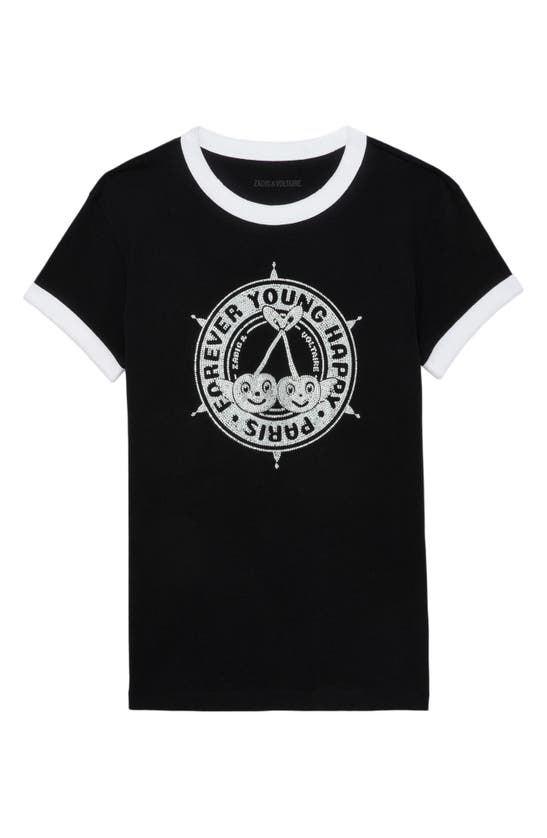 Shop Zadig & Voltaire Walk Diamanté Insignia Ringer Graphic T-shirt In Noir