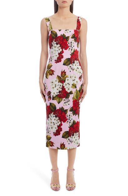 DOLCE & GABBANA FLORAL PRINT SQUARE NECK CADY PENCIL DRESS,F6H4UTFSRMO