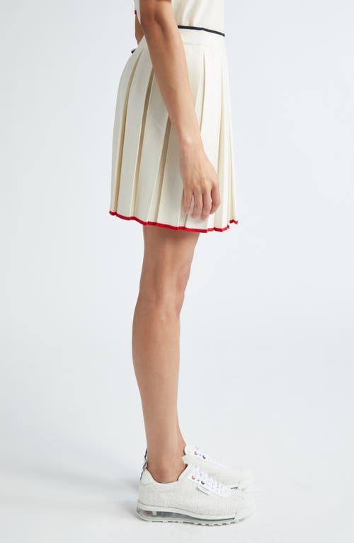 Shop Thom Browne Pleated Wool & Cashmere Knit Miniskirt In White