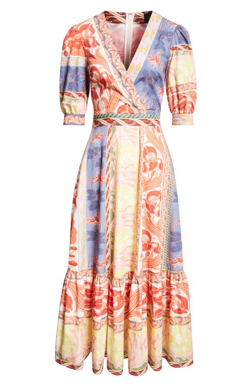 Shop Etro Puff Sleeve Cotton Midi Dress In Print/white Multi X0802