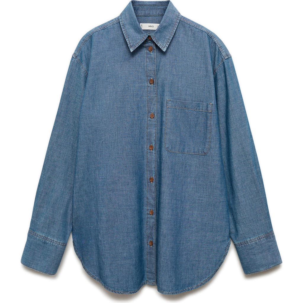 Mango Nonstretch Denim Button-up Shirt In Open Blue