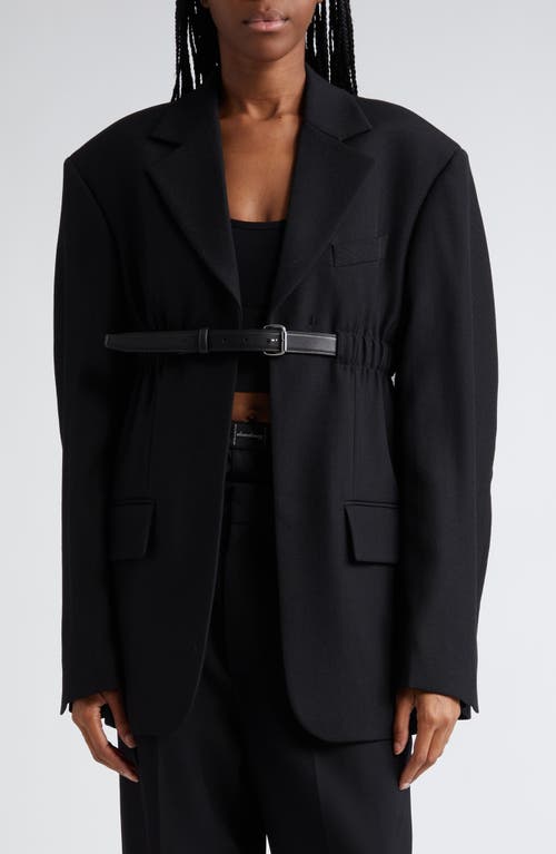 Oversize Belted Wool Blazer in Black
