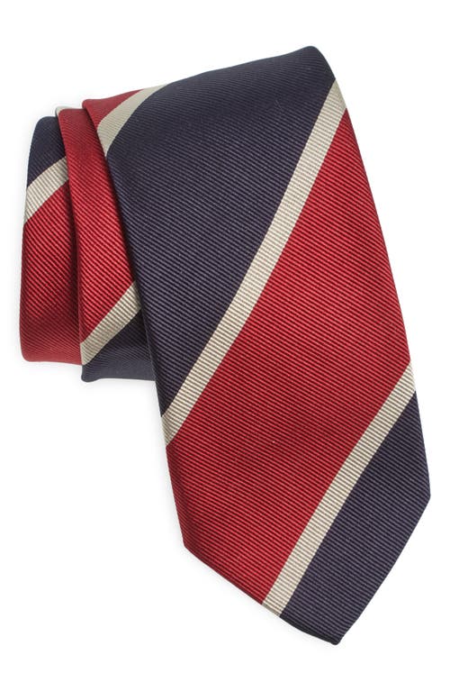 Drake's Mogador Block Stripe Silk Tie In Navy/red/ecru