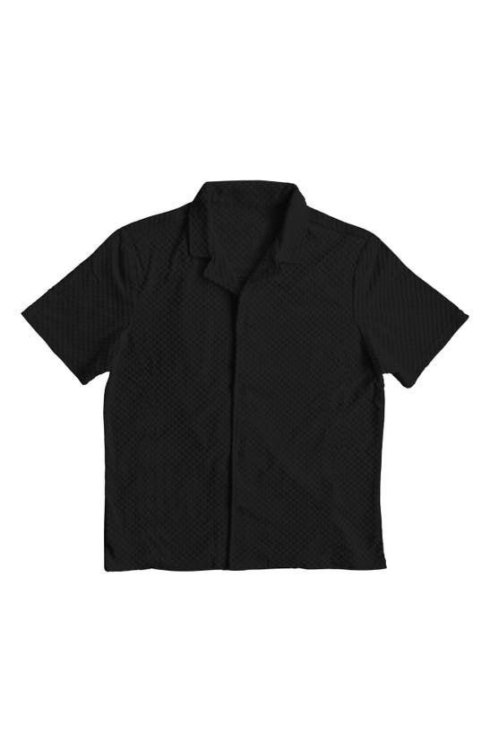 Shop Fleece Factory Terry Square Short Sleeve Button-up Shirt In Black