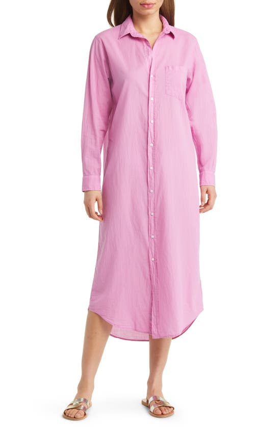 Frank & Eileen Rory Button-up Organic Cotton Maxi Shirtdress In Pink