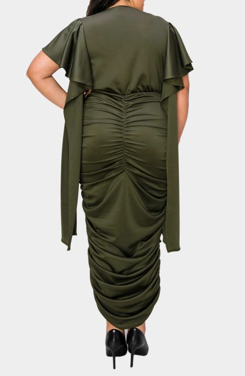 Shop L I V D Nadia Ruched V-neck Midi Dress In Army