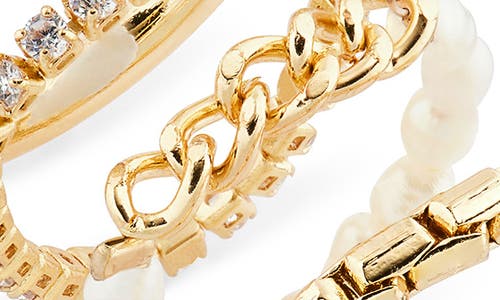 COVET COVET SET OF FAUX PEARL & CUBIC ZIRCONIA STACKABLE RINGS