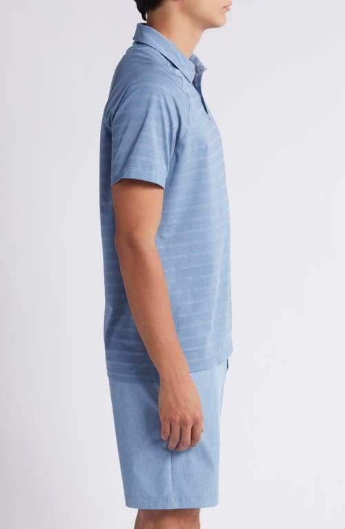 Shop Zella Stripe Performance Court Polo In Blue Coronet