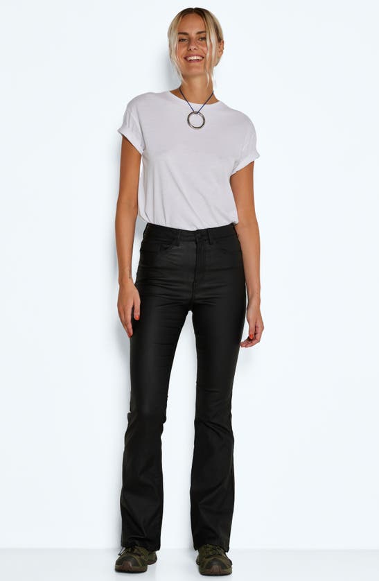 Shop Noisy May Sallie Coated Flare Pants In Black