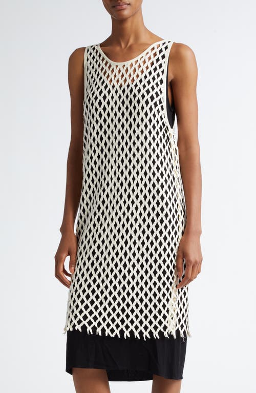 Shop Bite Studios Evening Mixed Media Organic Cotton Netted Overlay Shift Dress In Off-white/black