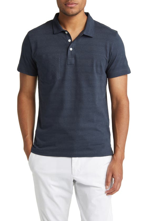 Billy Reid Shadow Stripe Pocket Polo In Carbon Blue