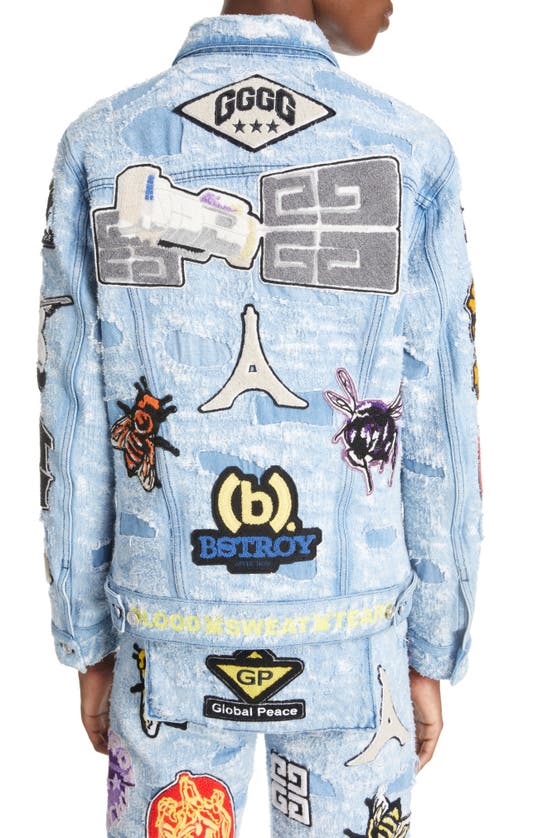 Givenchy X Bstroy Patches Destroyed Denim Jacket In Blue | ModeSens