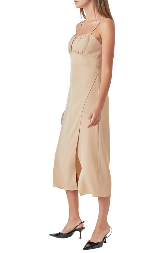 Shop Endless Rose Ruched Bust Midi Dress In Khaki