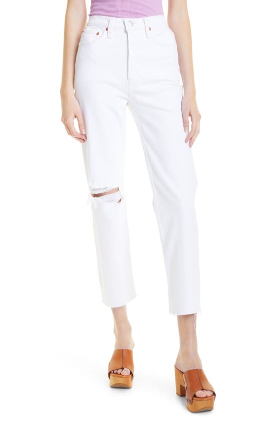 Re/done '70s Stovepipe High Waist Slim Ankle Jeans In Worn White