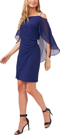 Chaus Rhinestone Trim Chiffon Cape Sheath Dress Nordstrom